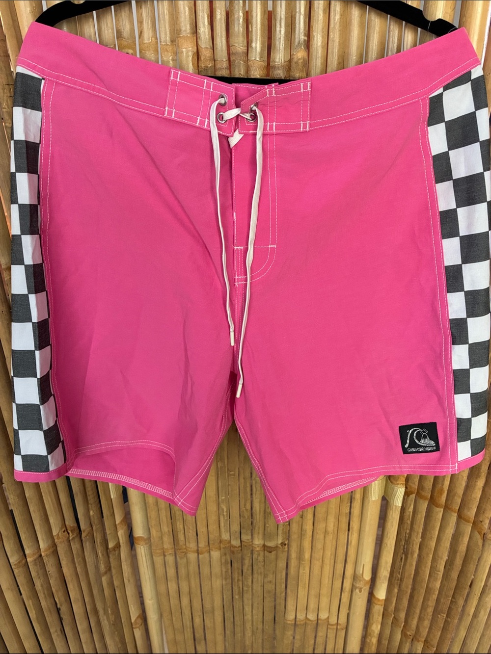 Quiksilver Pink Boardshorts with Black-and-White Checker Panels